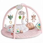 Baby Activity Play Gym Mat with Hanging Toys & Sensory Elements – Soft Quilted Playmat (Pink)