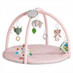 Baby Activity Play Gym Mat with Hanging Toys & Sensory Elements – Soft Quilted Playmat (Pink) - Image 4
