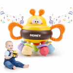 Bee Shape Rotating Baby Rattle Toy with Teething Shapes, Grasp Training & Sensory Play